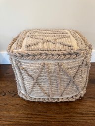 Arhaus Tan & White Ottoman Puff