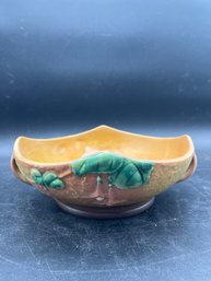 1930s Vintage Roseville Fuchsia 349-8 Double Handled Console Bowl In Matte Brown