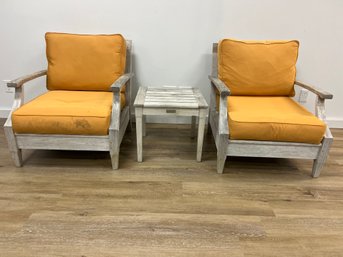 Outdoor Restoration Hardware Teak Arm Chairs And Side Table