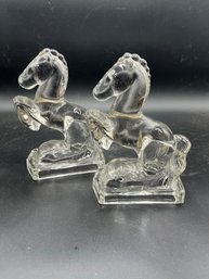 8'ht L.E. Smith Clear Pressed Glass Trojan Horse Bookends
