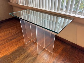 Mid Century Modern Glass Console Table With Lucite Base