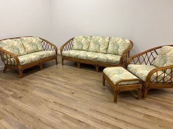 Set Of Rattan Living Set Sofas, Chair, And Ottoman