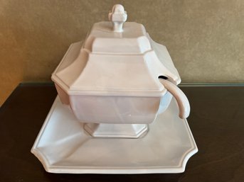 Large Ceramic Soup Tureen With Under Plate