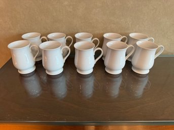 Set Of 10 White Ceramic Mugs