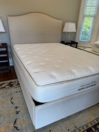 Light Tan Upholstered Queen Storage Bed With Kingstown Mattress