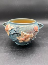 4' Vintage Roseville Magnolia Jardiniere In Blue Glaze