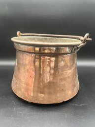 8' Vintage Tinned Copper Bucket Couldron With An Iron Handle