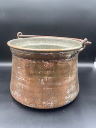 9' Vintage Tinned Copper Bucket Couldron With Iron Handle
