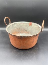 6' Antique Hand Hammered Copper Pot With Riveted Handles