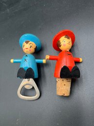 Vintage 1960s Wood Bottle Opener And Cork