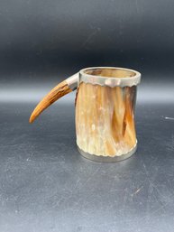 Vintage Horn, Antler And Silver Plate Mug