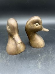 4' Pair Of Solid Brass Duck Head Bookends