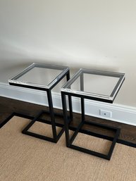 Pair Of Metal And Lucite End Tables