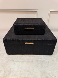 Pair Of Painted Rattan Wrapped Boxes