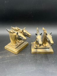 5' Pair Of Frankart Brass Double Horse Head Bookends