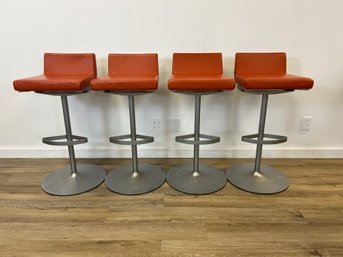 Set Of 4 Rolf Benz Modern Leather Barstools