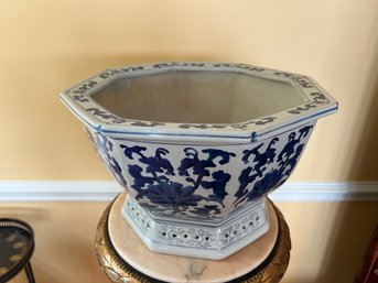 Large Chinese Blue And White Octagonal Porclaine Planter