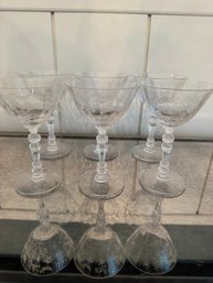 Set Of Six Vintage Etched Glasses