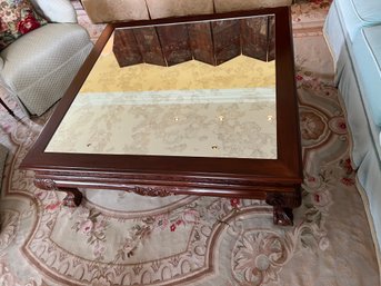 Square Mahogany Claw Foot Coffee Table With Antiqued Mirrored Top