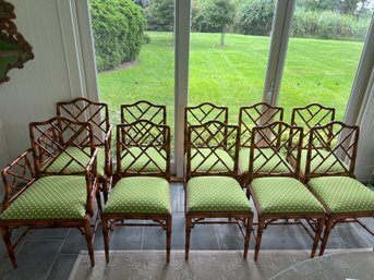 10 Louis J. Solomon Bamboo Dining Chairs With Upholstered Seats Retail $1100 Each
