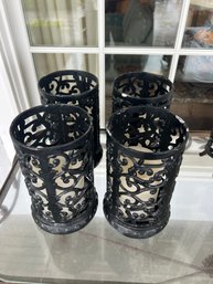 Set Of 4 Metal Outdoor Candle Holders