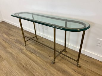 Solid Brass Hoof Feet Beveled Glass Top Console
