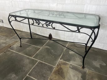 Vintage Outdoor Pinecone Cast Iron Glass Top Console (2 Of 2)