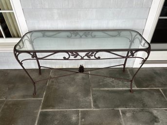Vintage Outdoor Pinecone Cast Iron Glass Top Console (1 Of 2)