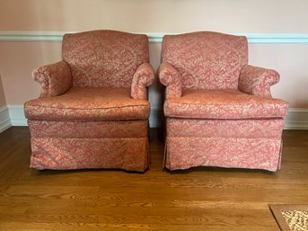 Pair Of Upholstered Armchairs On Wheels
