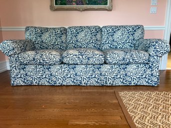 Blue And White Newly Upholstered Couch