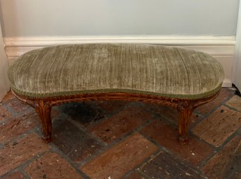 Antique Stool With Green Upholstery