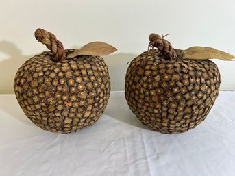 Pair Of Antique Folk Art Decorative Cork Apples Retails $695 EACH