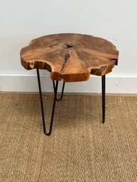 Round Live Edge End Table With Metal Legs