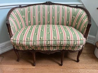 French Provincial Upholstered Settee/loveseat (green Striped)