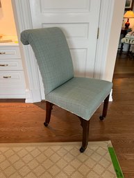 Blue Green Upholstered Desk Chair On Wheels