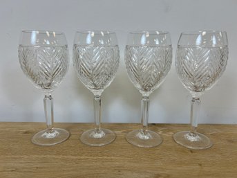 Set Of 4 Signed Ralph Lauren Crystal Herringbone Wine Glasses