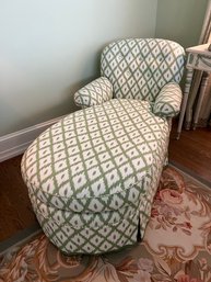 Upholstered Green And White Ikat Chaise Lounge