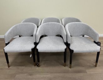 6  Home Grey Chenille Dining Chairs With Brass Accents