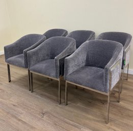 6 Sunpan Rialto Chrome And Gray Velvet Dining Chairs