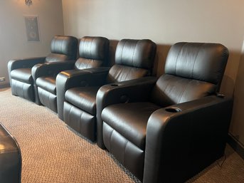 Set Of Four Attached Leather Reclining Theater Seats