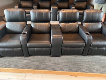 Set Of Four Attached Leather Reclining Theater Seats