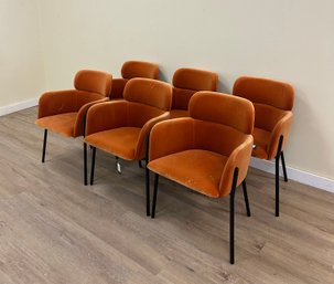6 CB2 Azalea Brown Chairs With Black Base