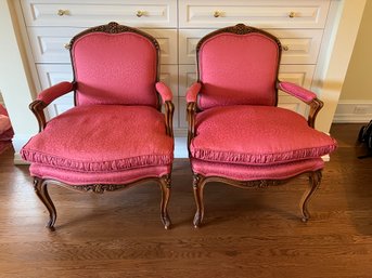 PAIR OF UPHOLSTERED LOUIS XV ARM CHAIRS