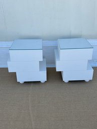 Pair Of Modern Side Tables With Glass Top
