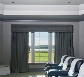 Drapes And Valance In Olive Velvet Schumacher Fabric