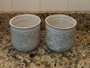 2 Cream Basket Pattern 5' Planters