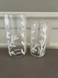 Set Of 2 Textured Glass Candle Holders