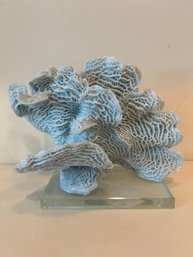 Faux Light Blue Coral On Glass Stand