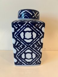 Blue And White Rectangular Ceramic Jar