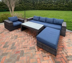 Sunbrella Outdoor Vinyl Set With Coffee Table And Ottoman And Sunbrella Cushions